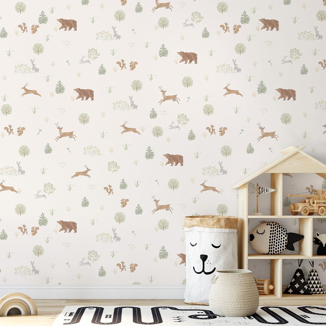 Papier peint animaux de la forêt pastel