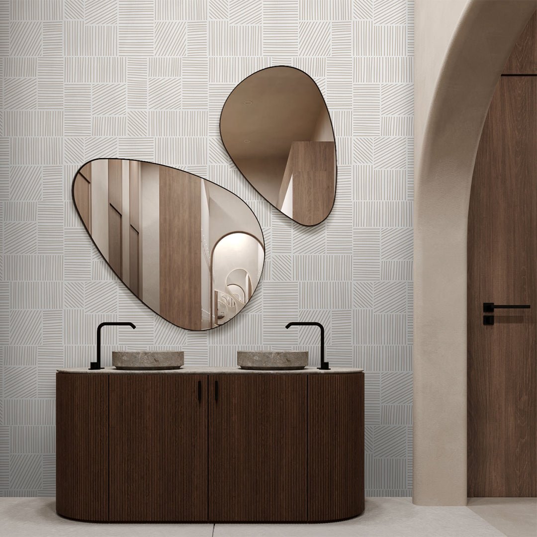 Papier peint à rayures texturées beiges