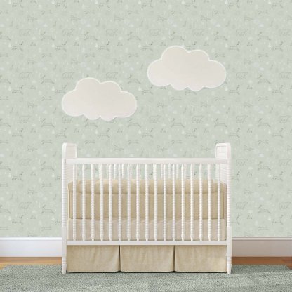 Papier peint animaux de la forêt vert pâle