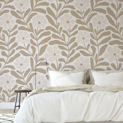 Papier peint floral beige botanique