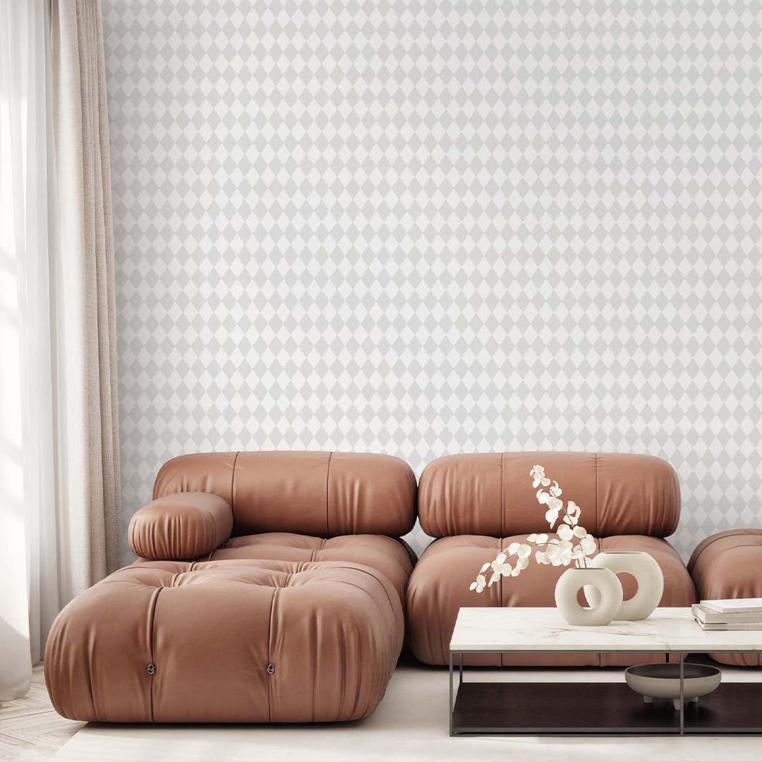 Papier peint à losanges gris pastel