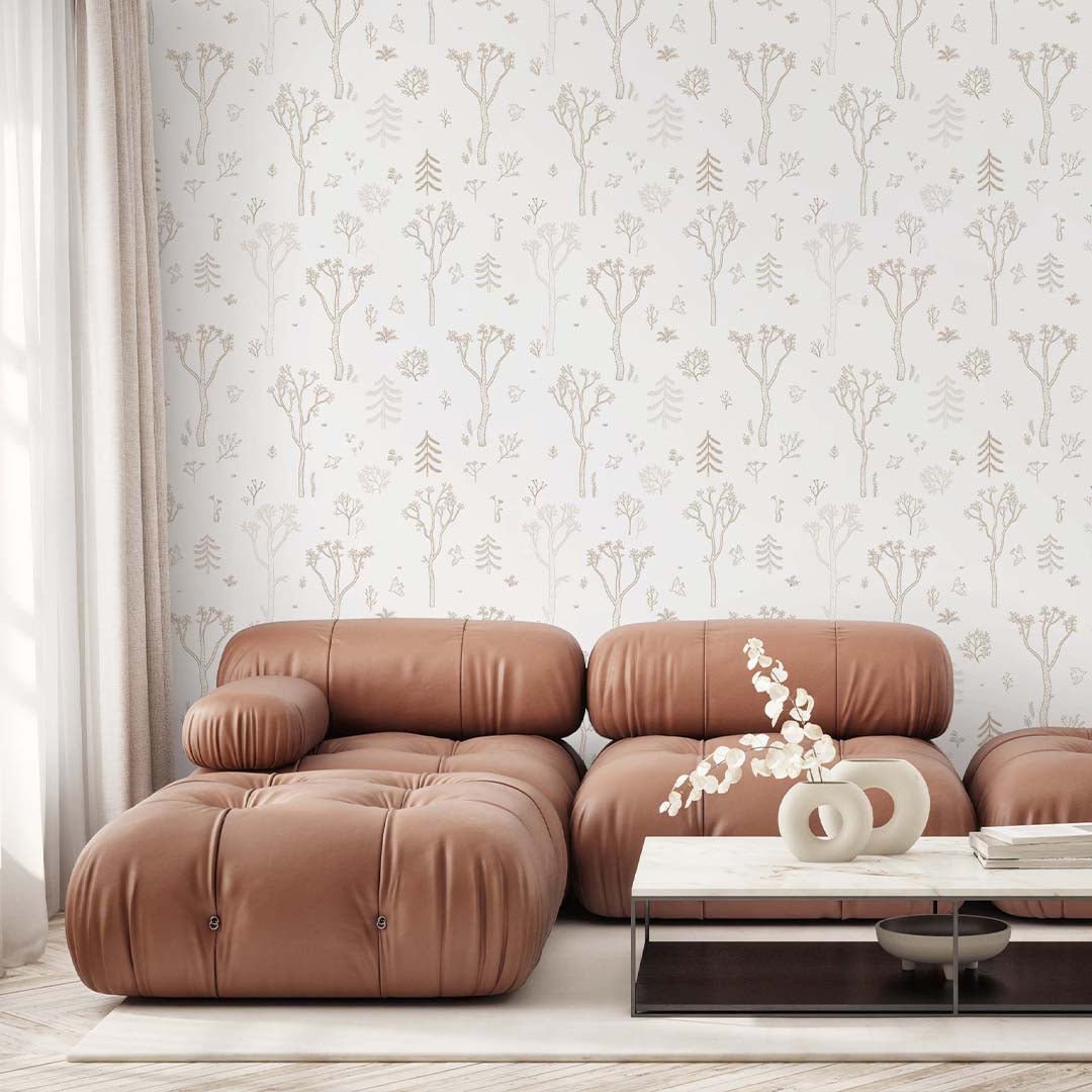Papier peint Forêt d'arbres beige