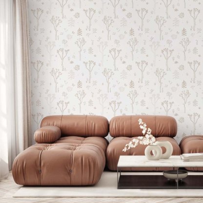 Papier peint Forêt d'arbres beige