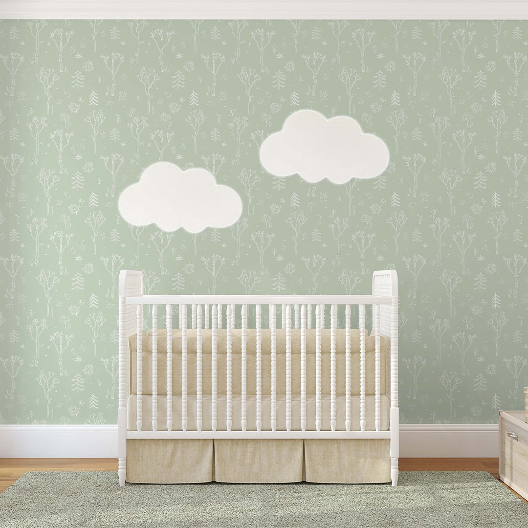 Papier peint Forêt d'arbres verts et blancs