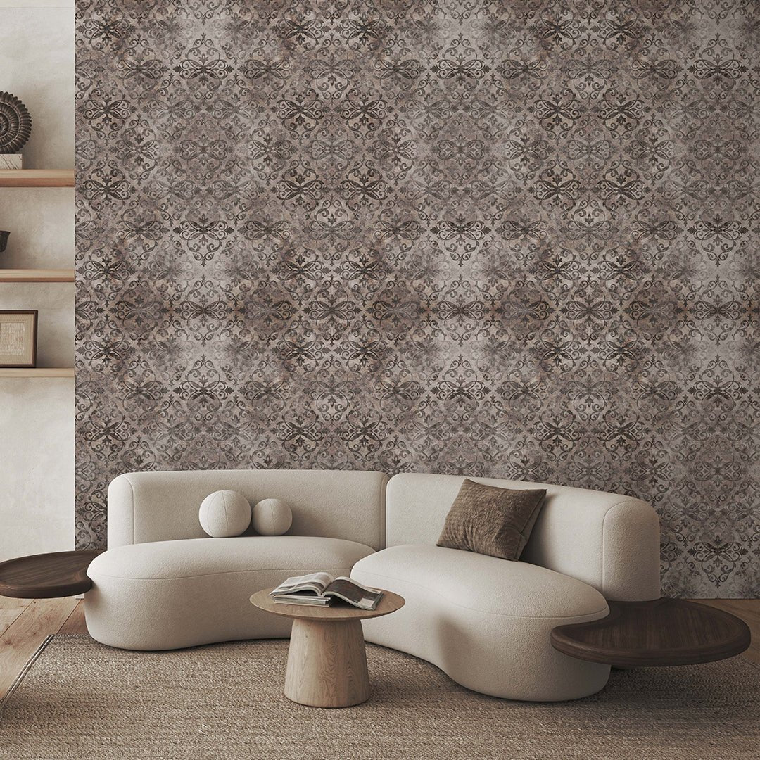 Papier peint damassé marron vintage