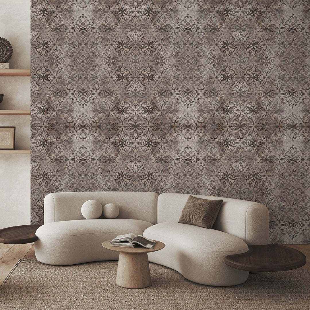 Papier peint damassé marron vintage