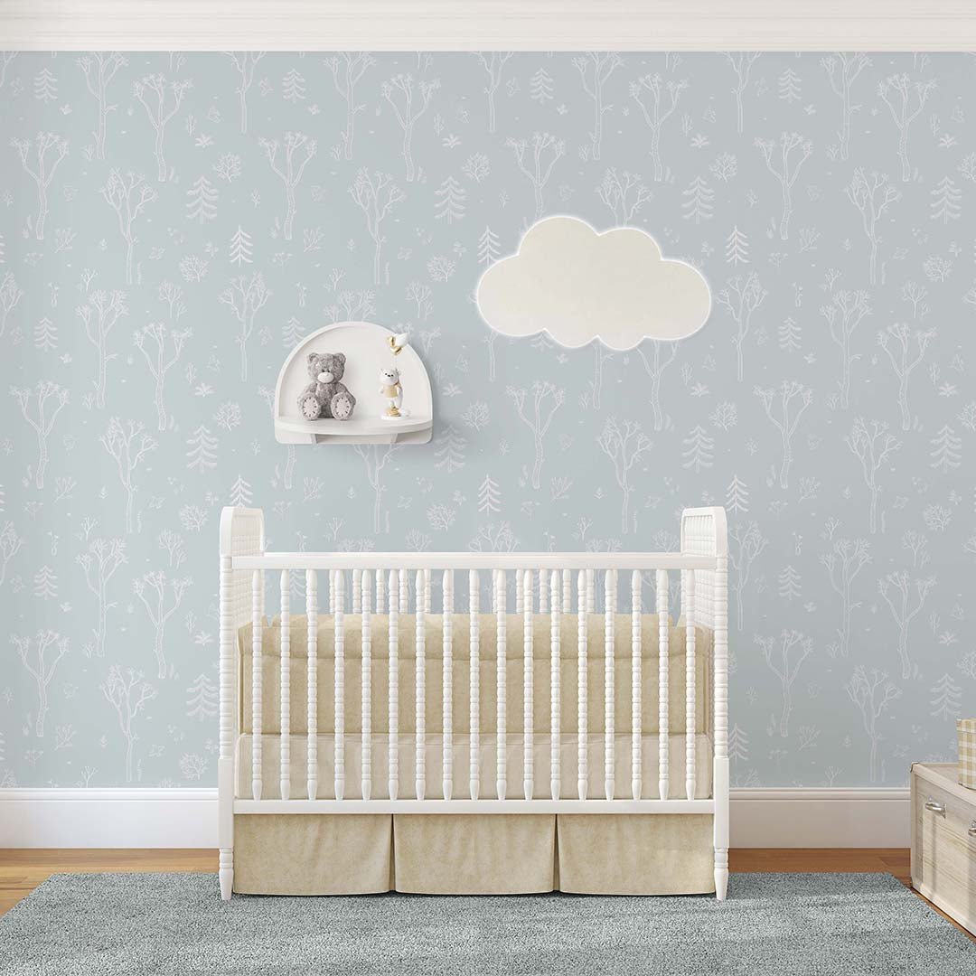 Papier peint forêt d'arbres bleus et blancs