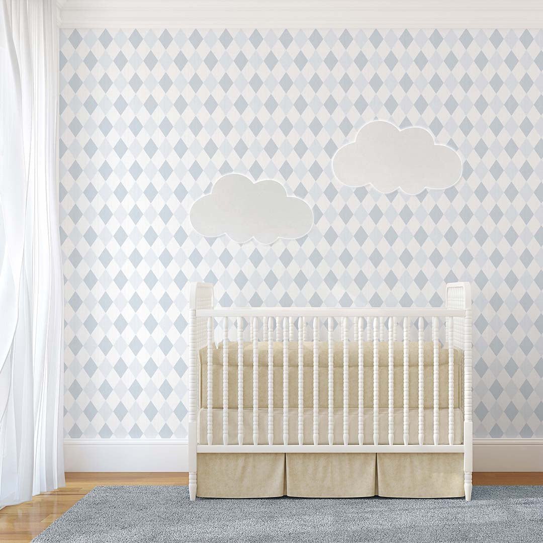 Papier peint à losanges bleus bicolores