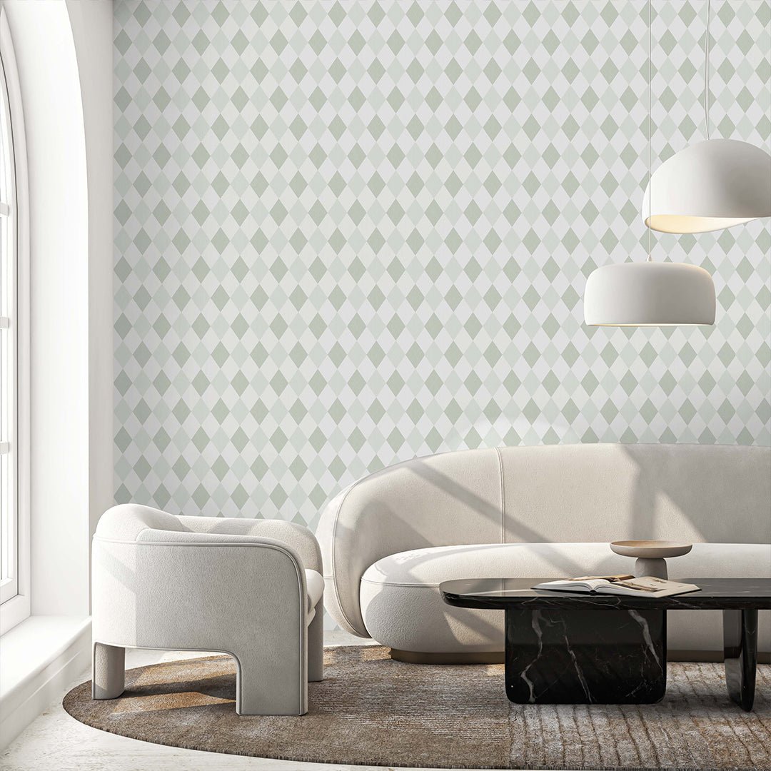 Papier peint à losanges verts bicolores