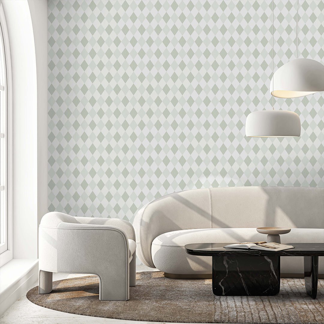 Papier peint à losanges verts bicolores