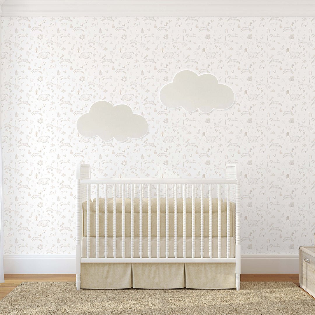 Papier peint beige animaux de la forêt
