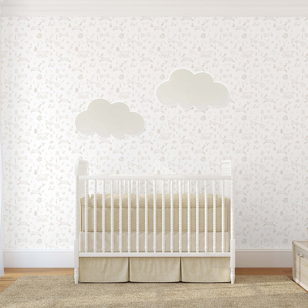 Papier peint beige animaux de la forêt