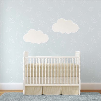 Papier peint oiseaux bleu clair et blancs