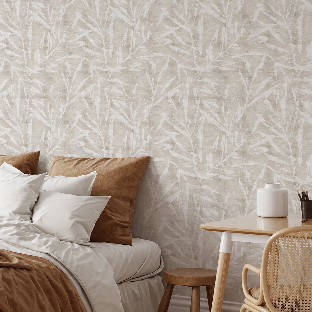 Papier peint en fibres végétales à motifs de feuilles de palmier nues