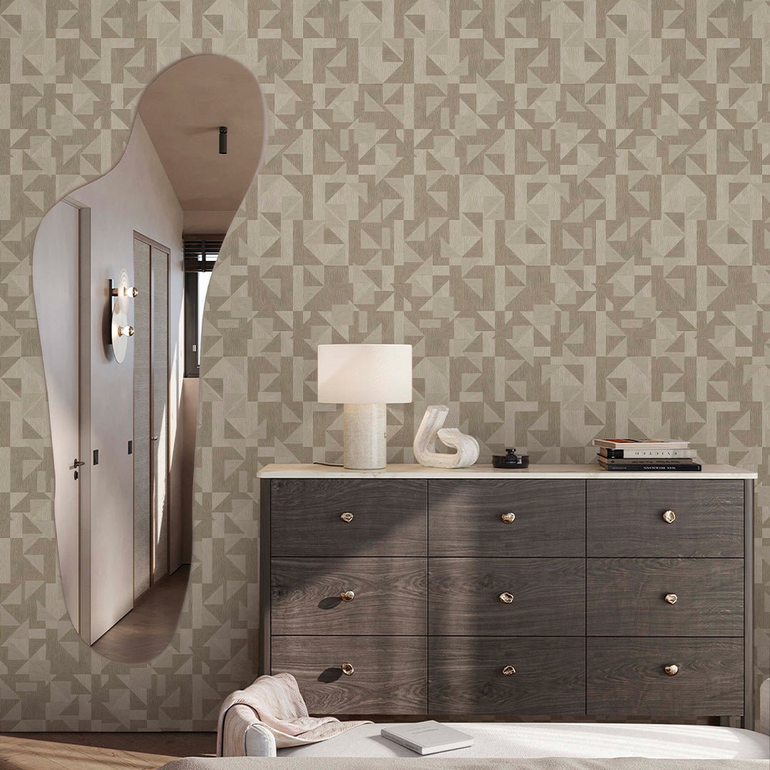 Papier peint mosaïque lin beige