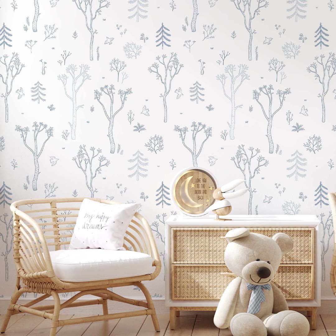 Papier peint Forêt d'arbres bleus