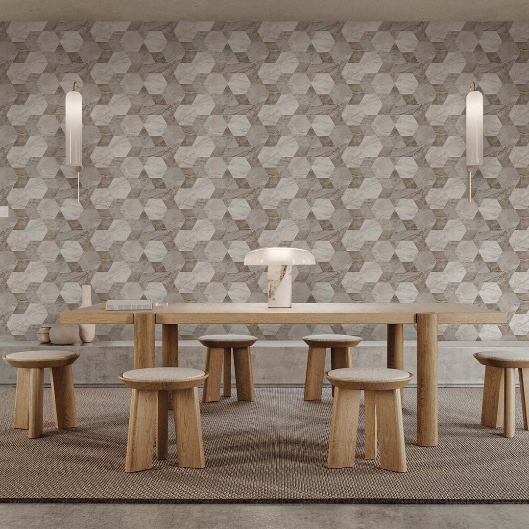 Papier peint mosaïque nid d'abeille en marbre