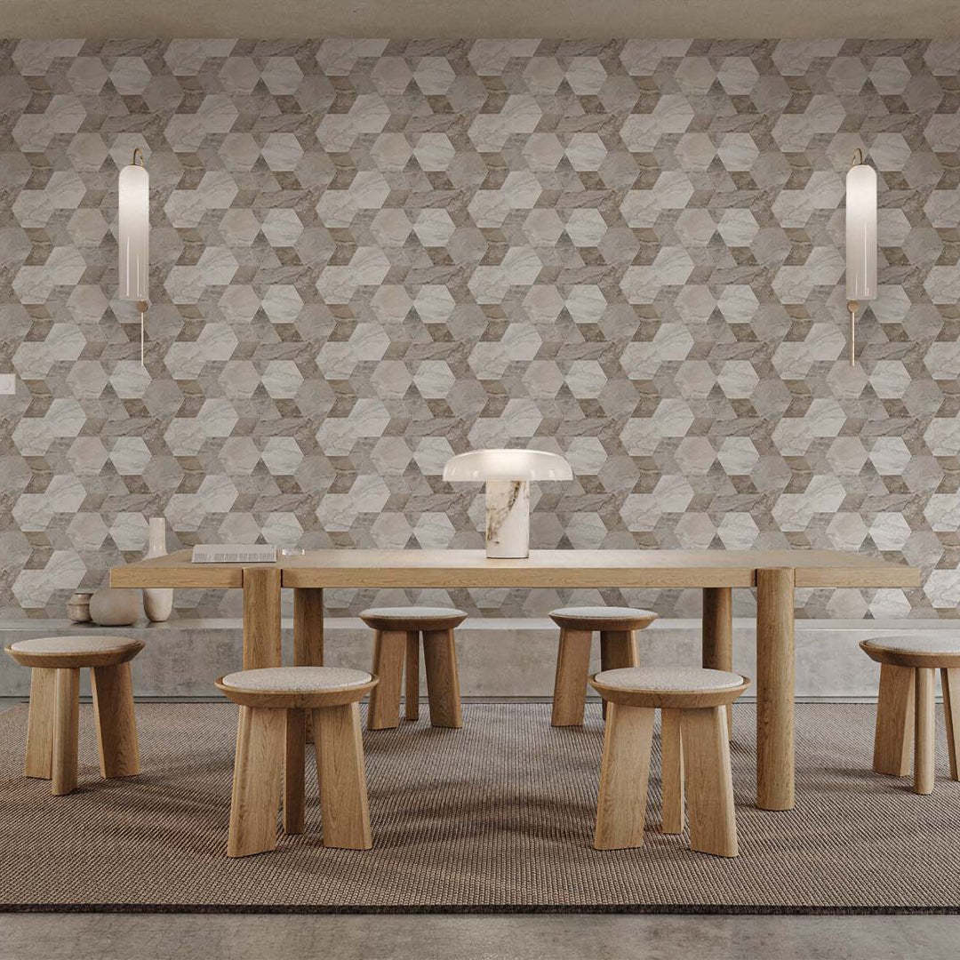 Papier peint mosaïque nid d'abeille en marbre