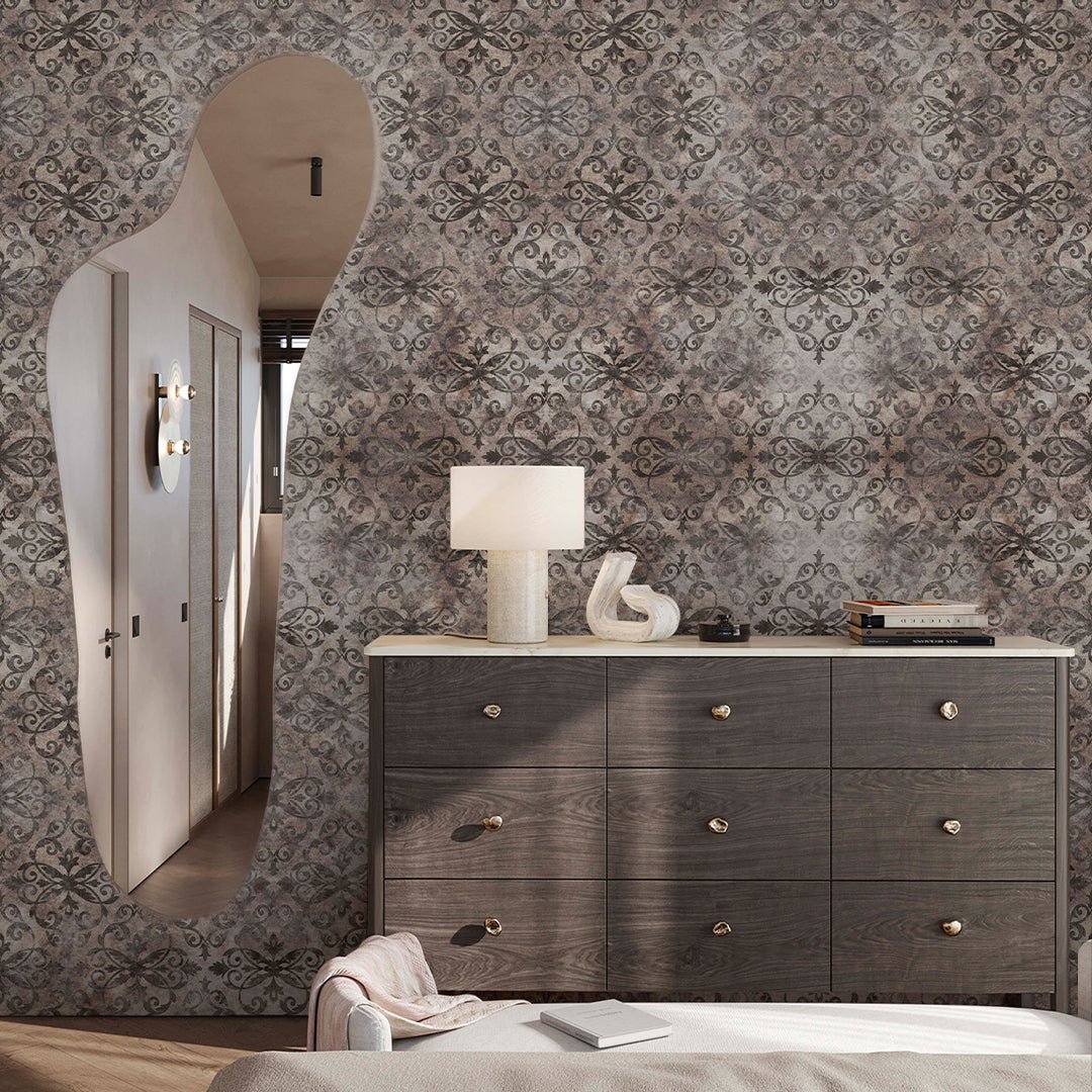 Papier peint damassé marron vintage