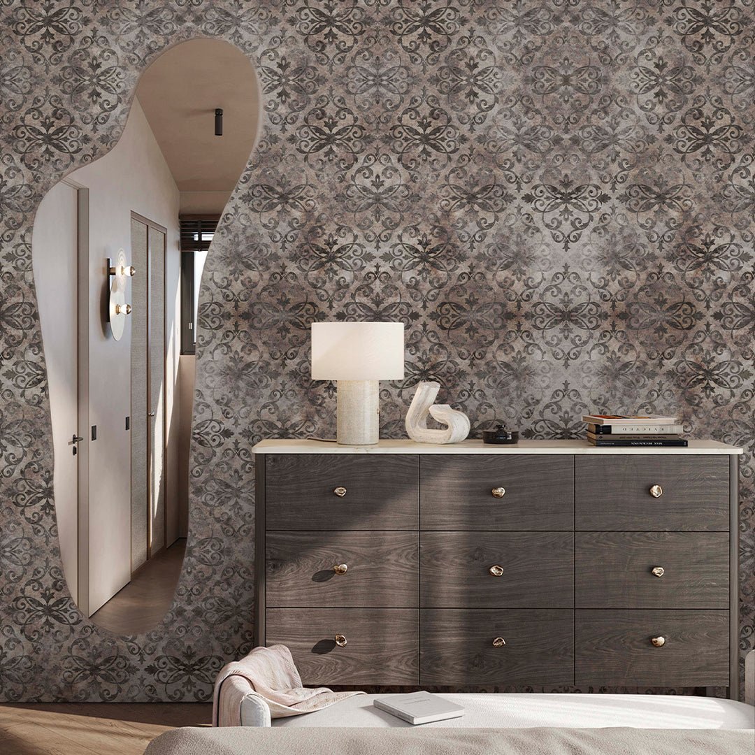 Papier peint damassé marron vintage