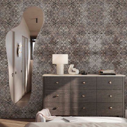 Papier peint damassé marron vintage