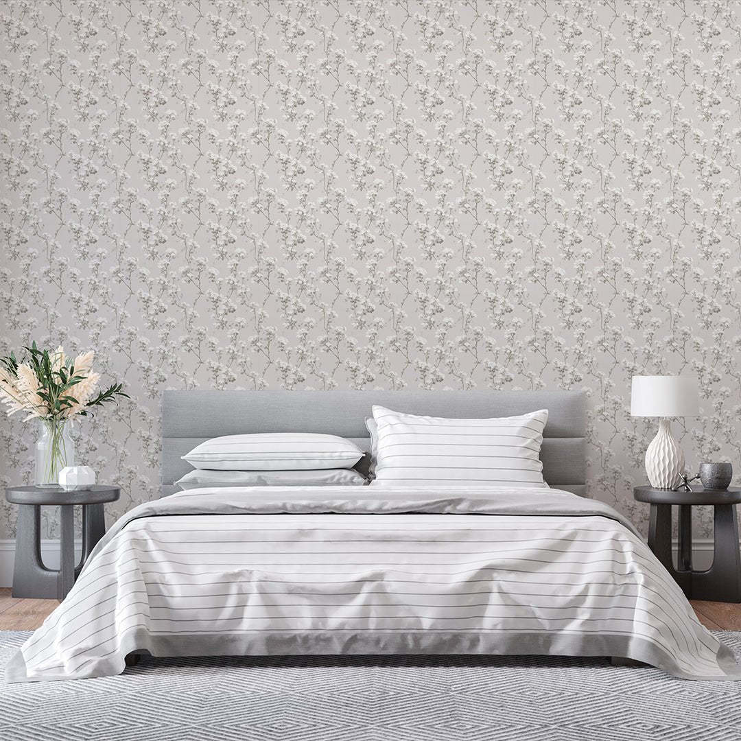 Papier peint à fleurs grises