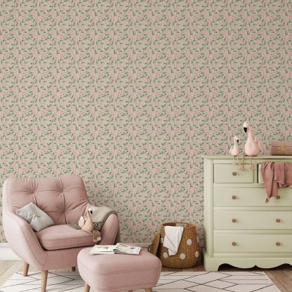 Papier peint campanule beige et rose