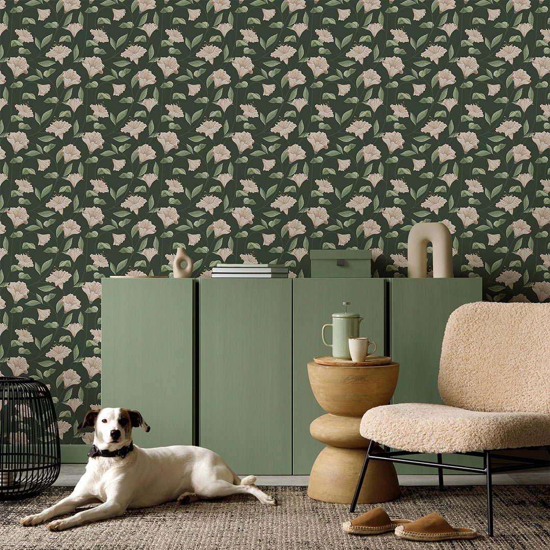 Papier peint campanule beige