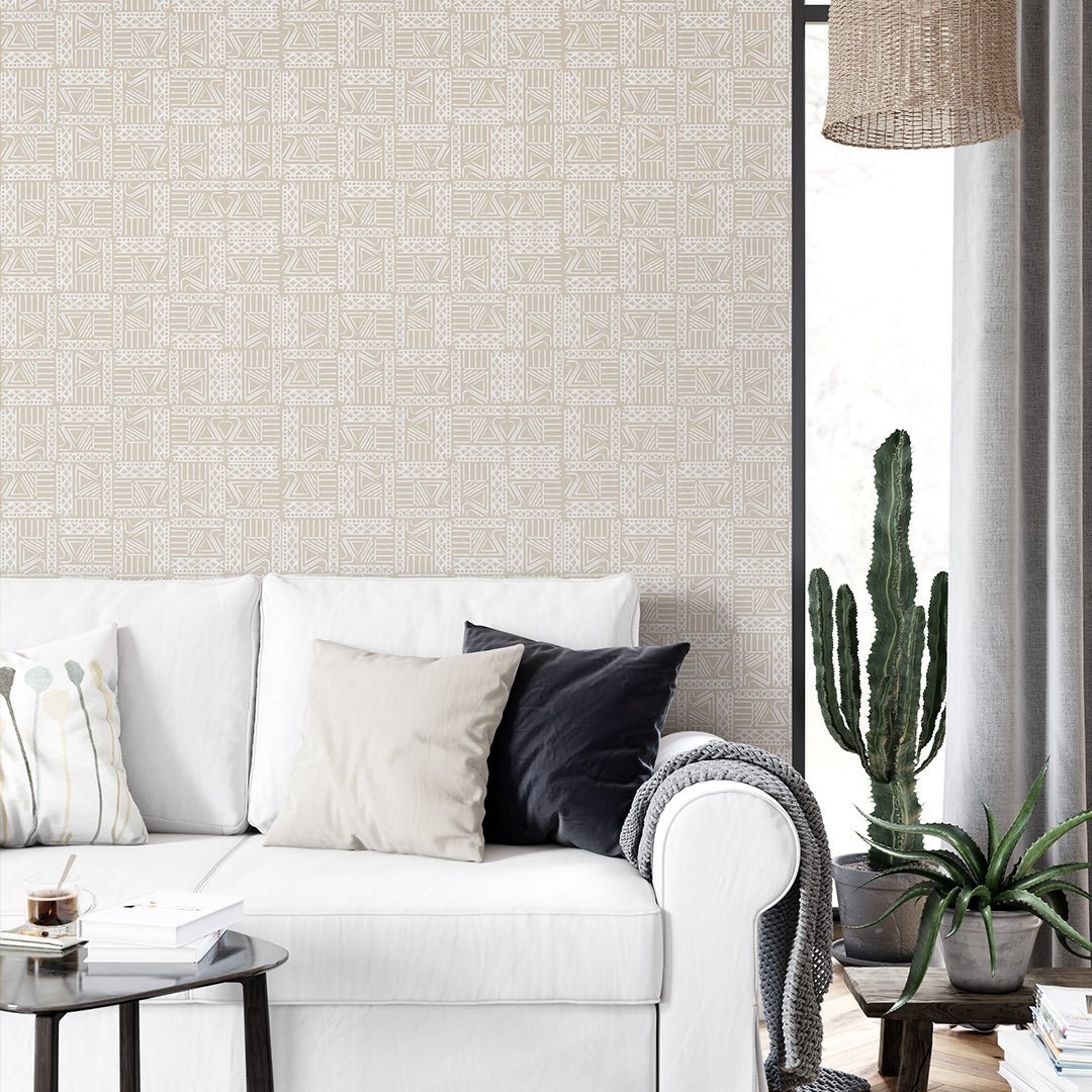 Papier peint beige à symboles africains