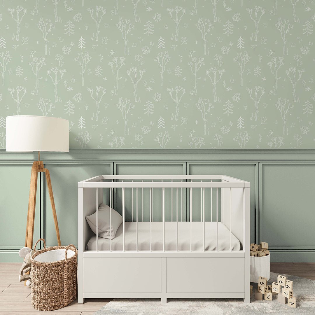 Papier peint Forêt d'arbres verts et blancs