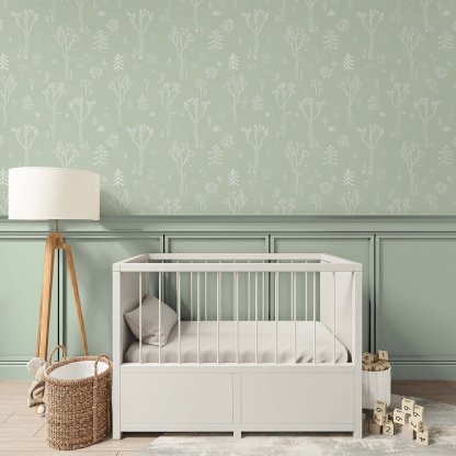 Papier peint Forêt d'arbres verts et blancs