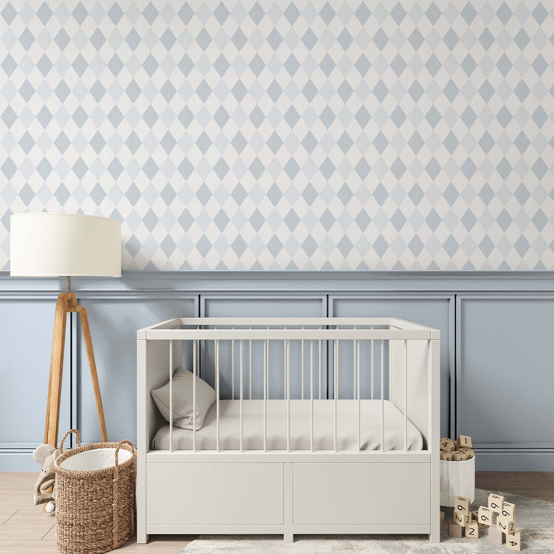 Papier peint à losanges bleus bicolores