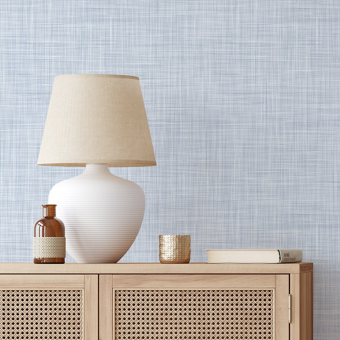 Papier peint texture lin bleu