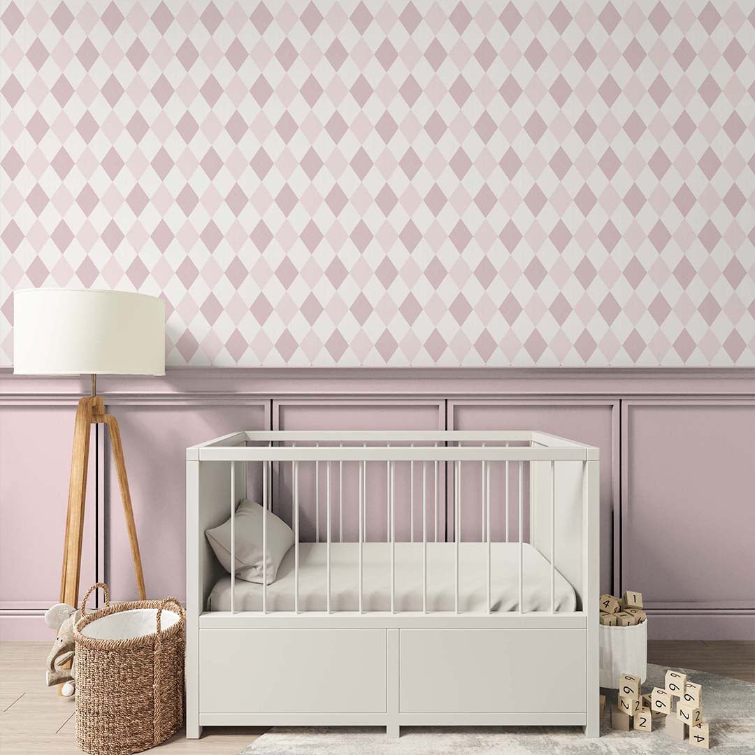 Papier peint à losanges roses bicolores