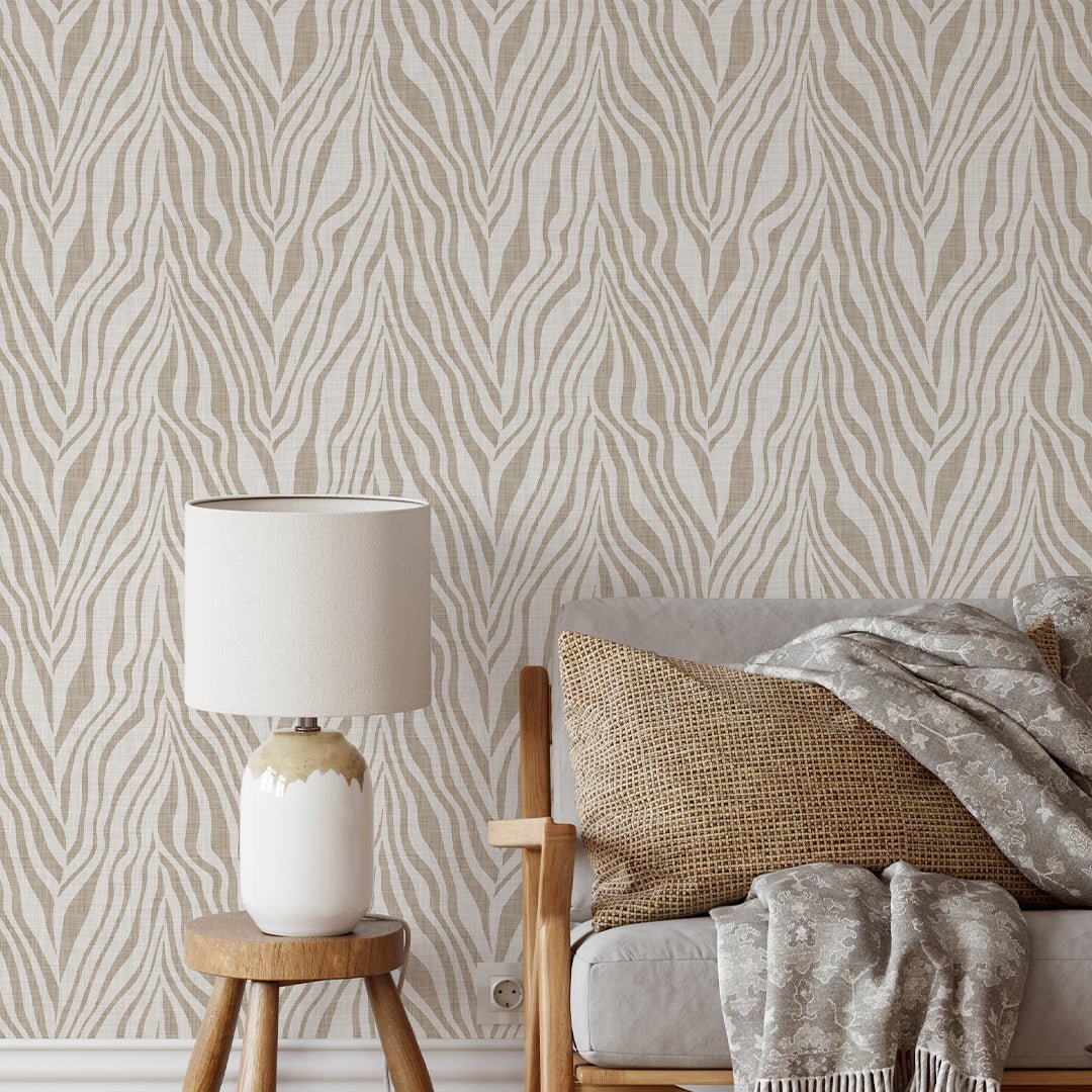 Papier peint abstrait fibres végétales zébré beige