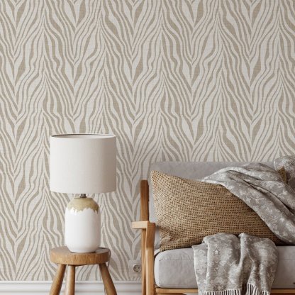 Papier peint abstrait fibres végétales zébré beige