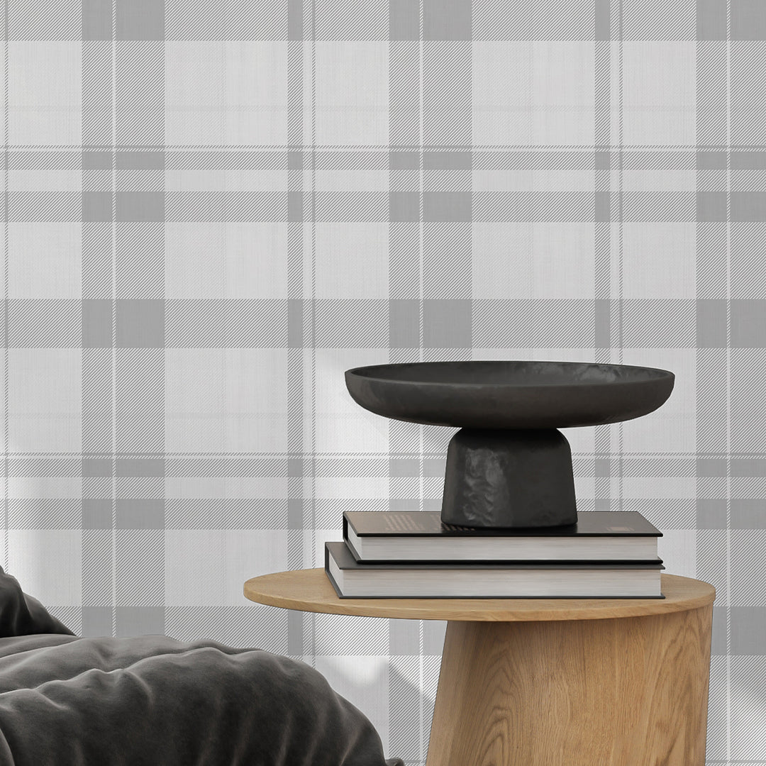 Papier peint à carreaux gris style ferme