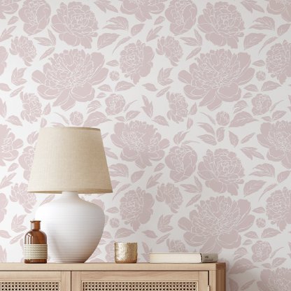 Papier peint à fleurs de pivoines rose pastel