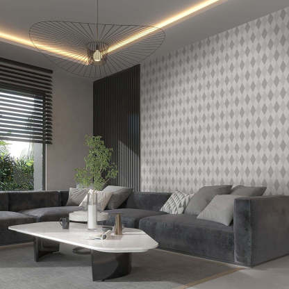 Papier peint losanges gris bicolore