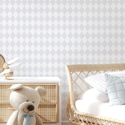 Papier peint losanges bleu poudré