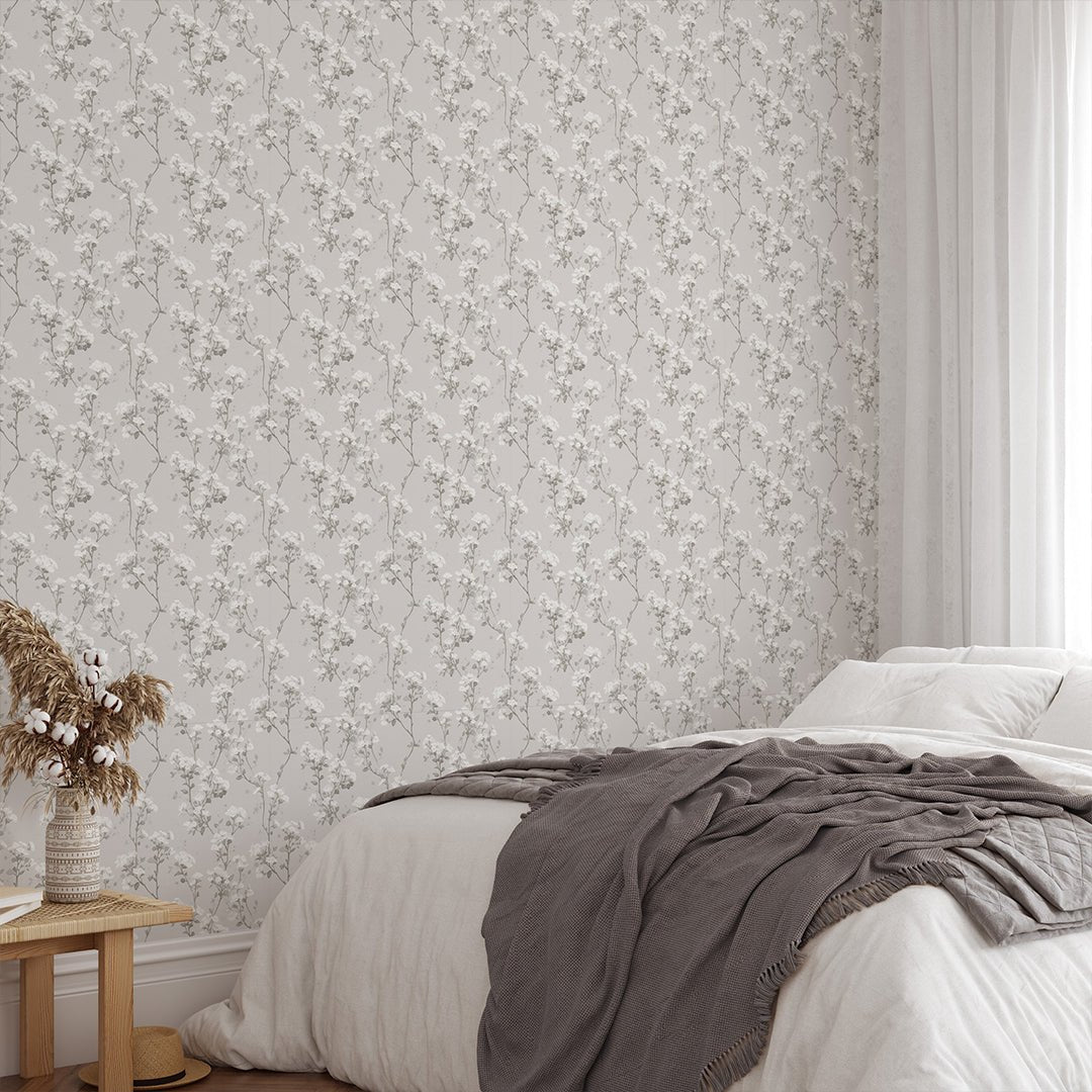 Papier peint à fleurs grises