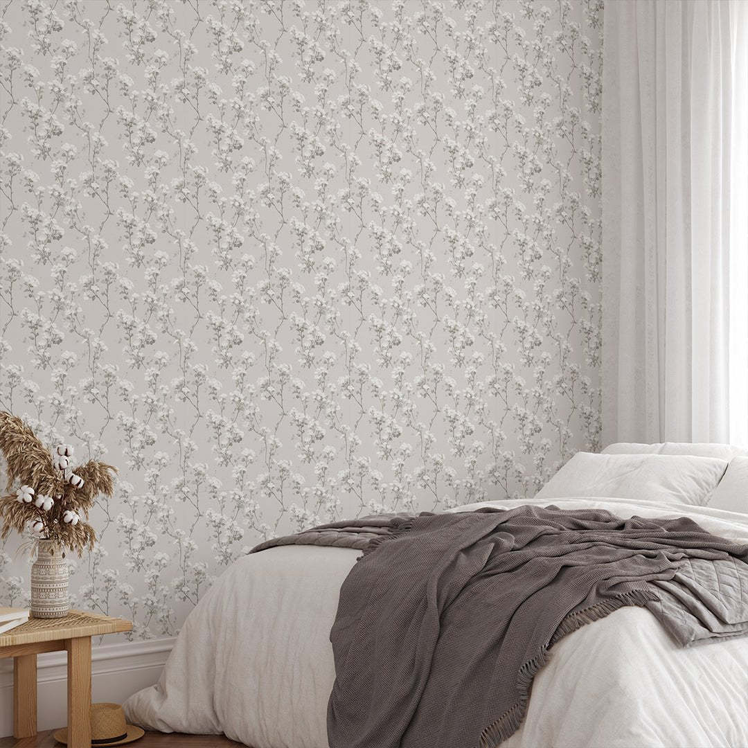 Papier peint à fleurs grises
