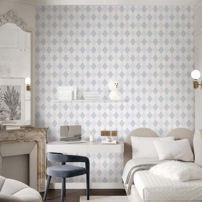 Papier peint à losanges bleus bicolores