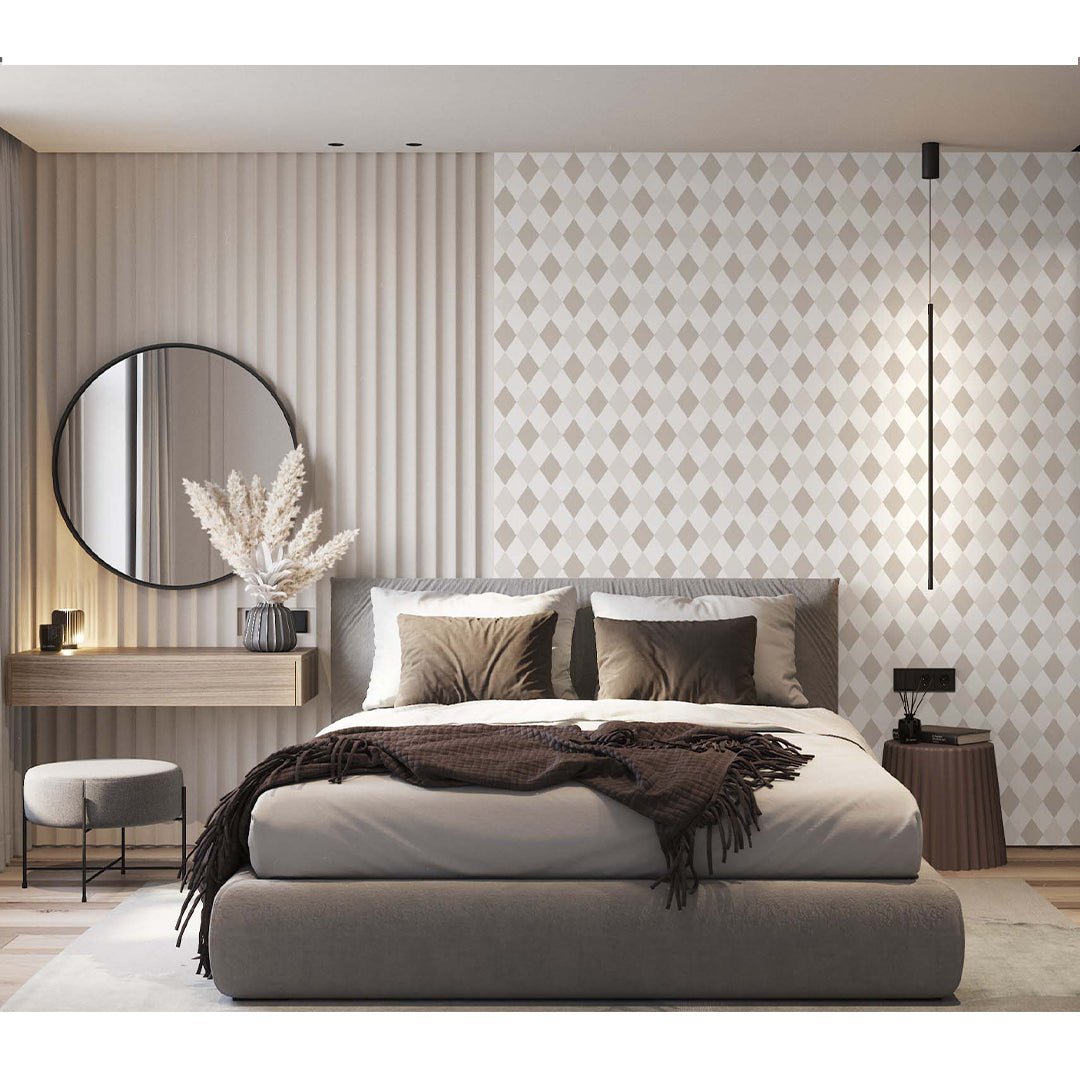 Papier peint losanges beige bicolore