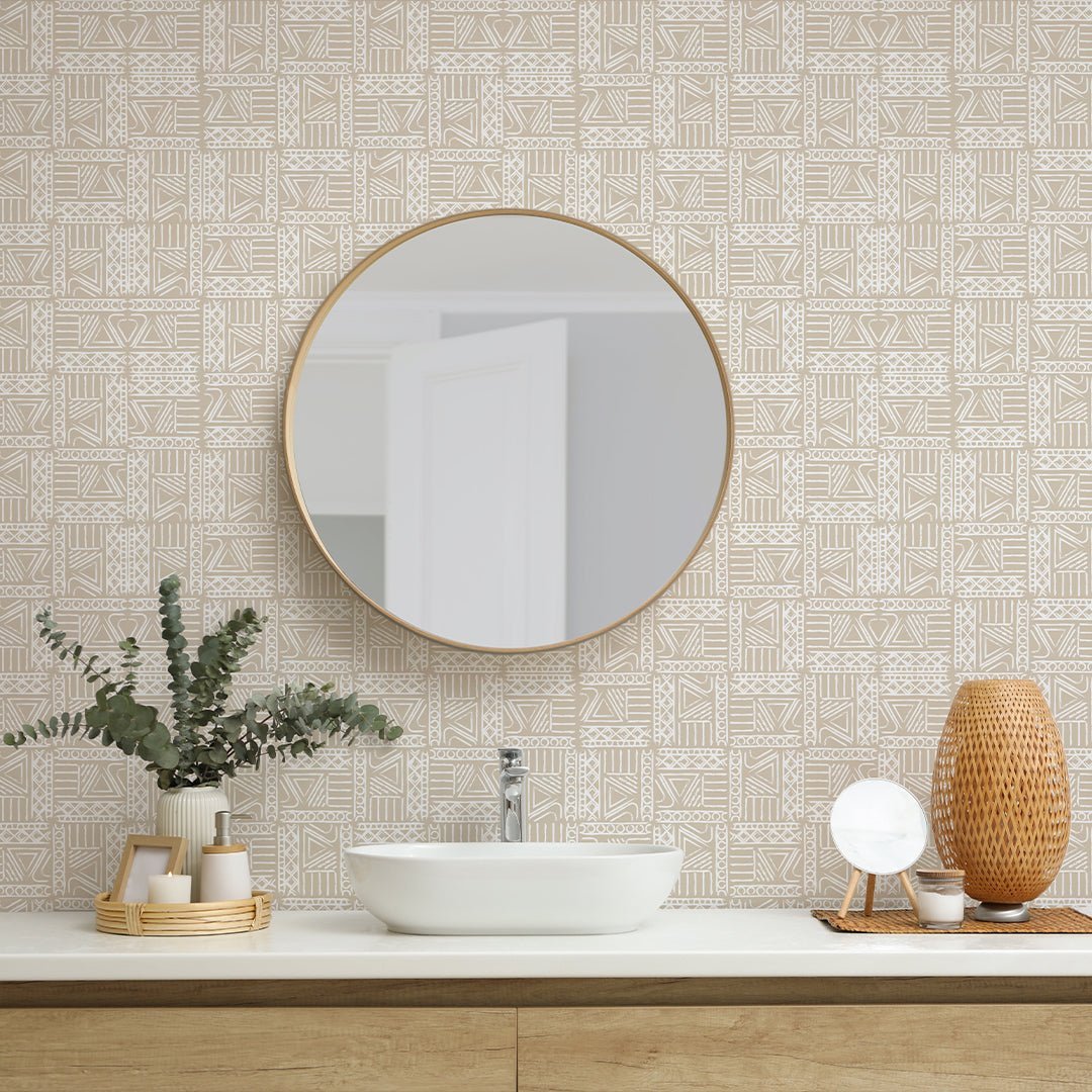 Papier peint beige à symboles africains