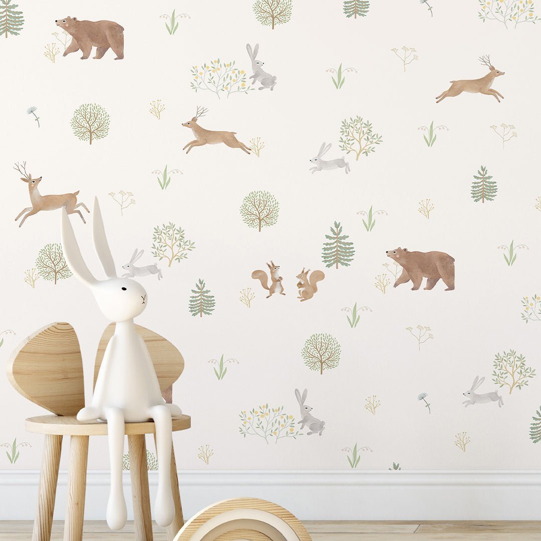 Papier peint animaux de la forêt pastel