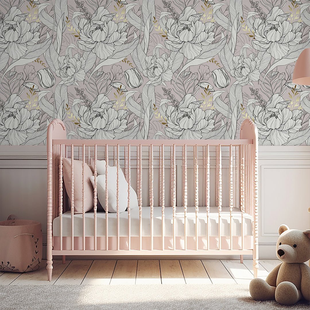 Papier peint pivoines et tulipes