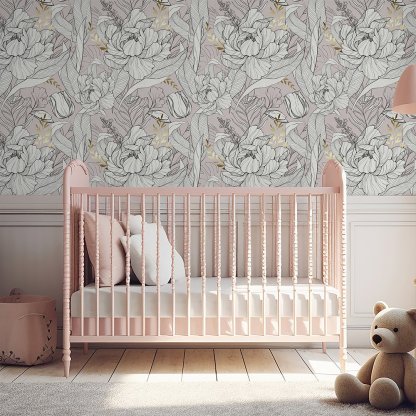 Papier peint pivoines et tulipes