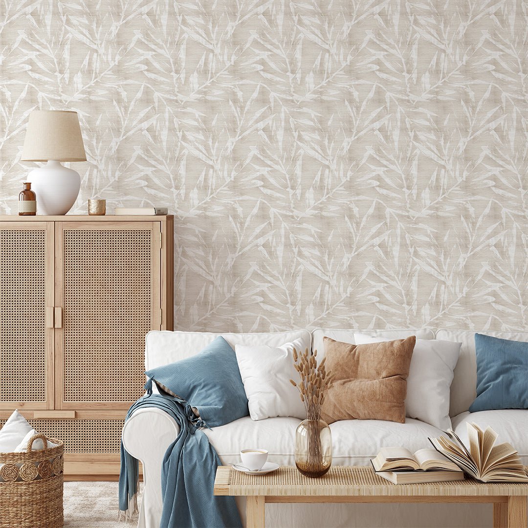 Papier peint en fibres végétales à motifs de feuilles de palmier nues