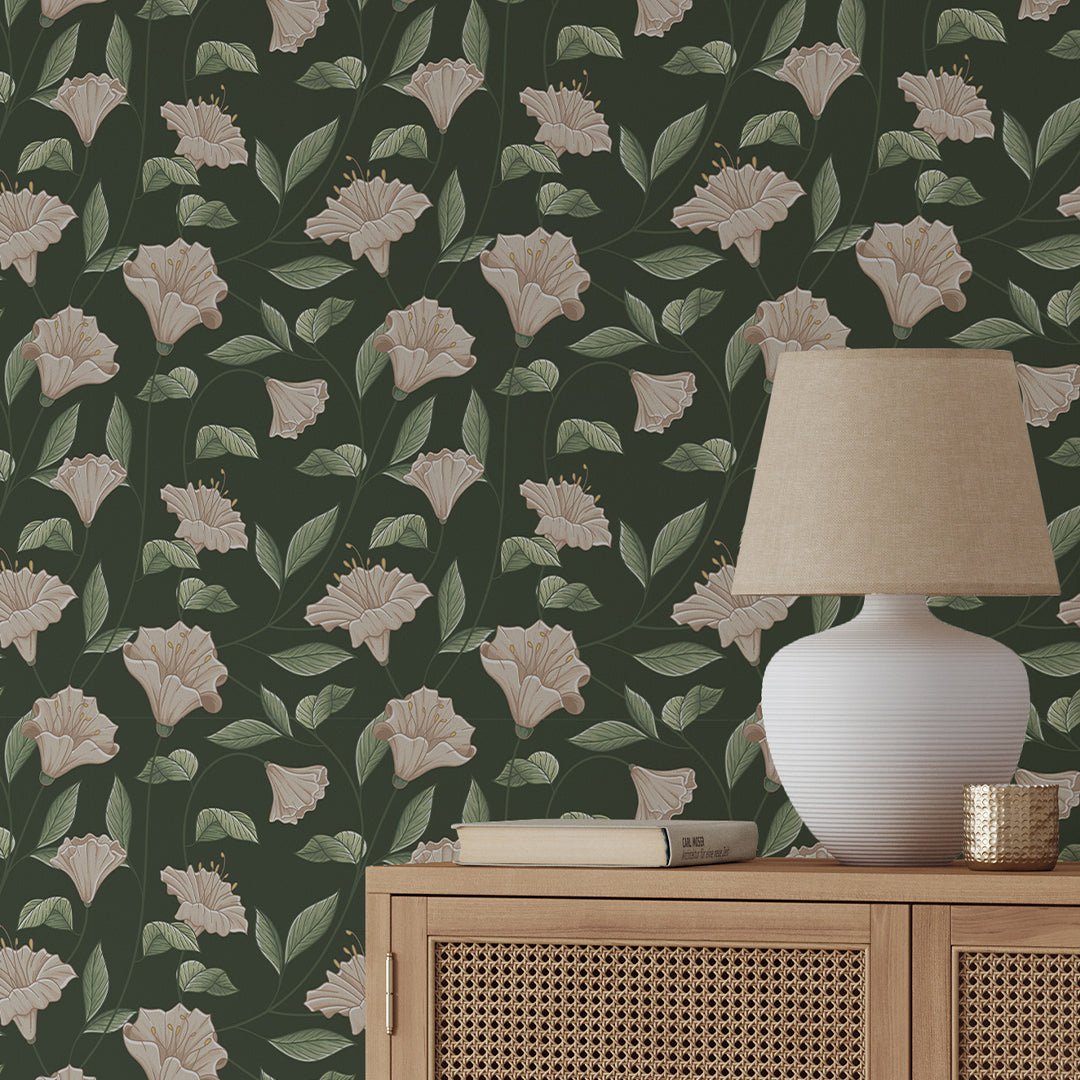 Papier peint campanule beige